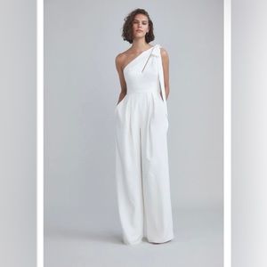 NWT Amsale Ivory One-shoulder Jumpsuit (LW194) size 8